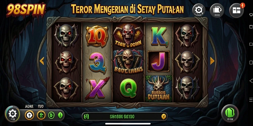 Tangkapan layar menampilkan suasana kelam dan gameplay menyeramkan di 98SPIN.