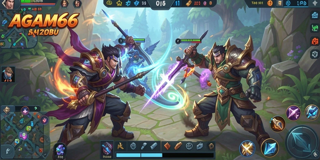 Screenshot gameplay AGAM66 dengan pertarungan seru MOBA.