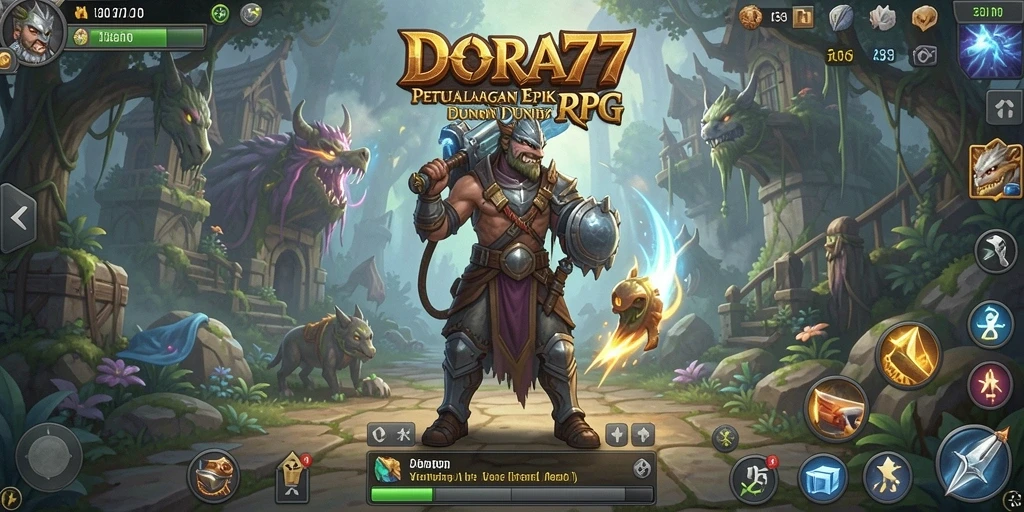 Screenshot gameplay DORA77 dengan pertarungan seru di dunia RPG.