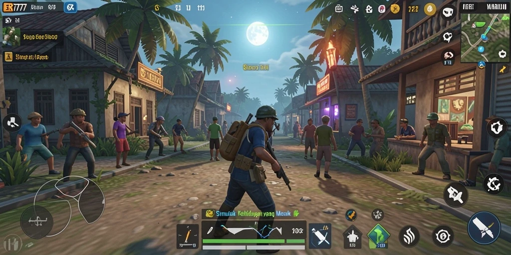Screenshot gameplay ER777 yang menunjukkan interaksi karakter di dunia simulasi.