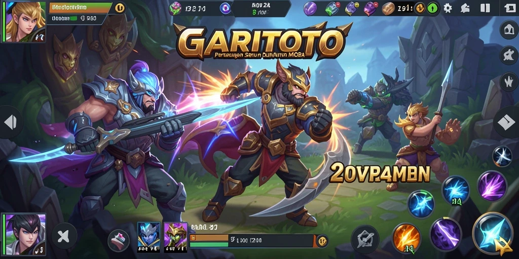 Tangkapan layar GARITOTO menampilkan aksi gameplay MOBA yang mendebarkan.