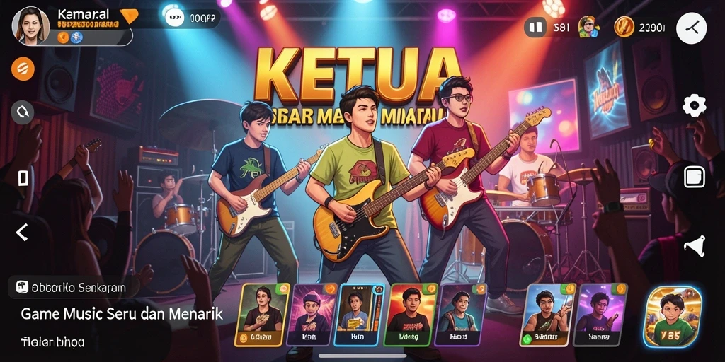 Tampilan gameplay KETUA dengan berbagai pilihan lagu musik.