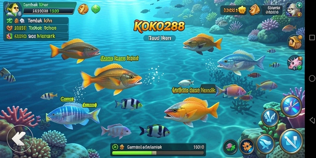 Gameplay KOKO288 menampilkan aksi menembak ikan yang seru.