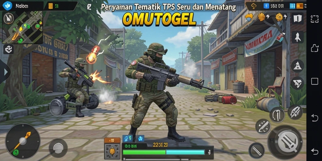 Tampilan gameplay seru dari OMUTOGEL dalam mode TPS.