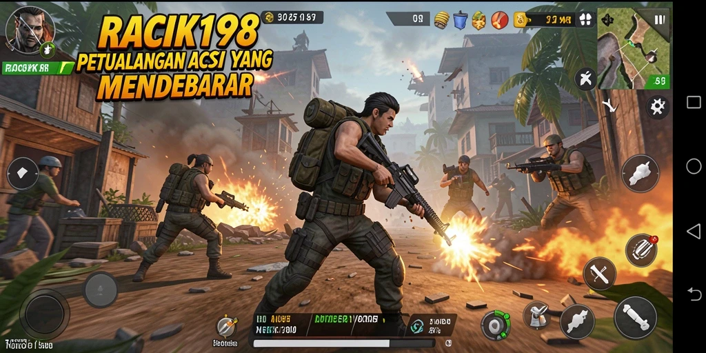 Screenshot menunjukkan aksi mendebarkan dalam RACIK198.