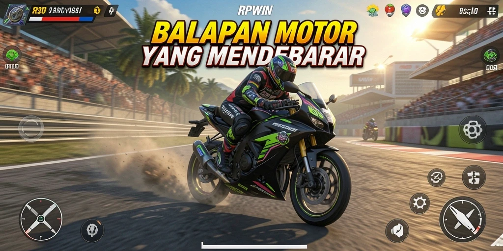 Screenshot gameplay RPWIN menampilkan aksi balapan motor yang mendebarkan.